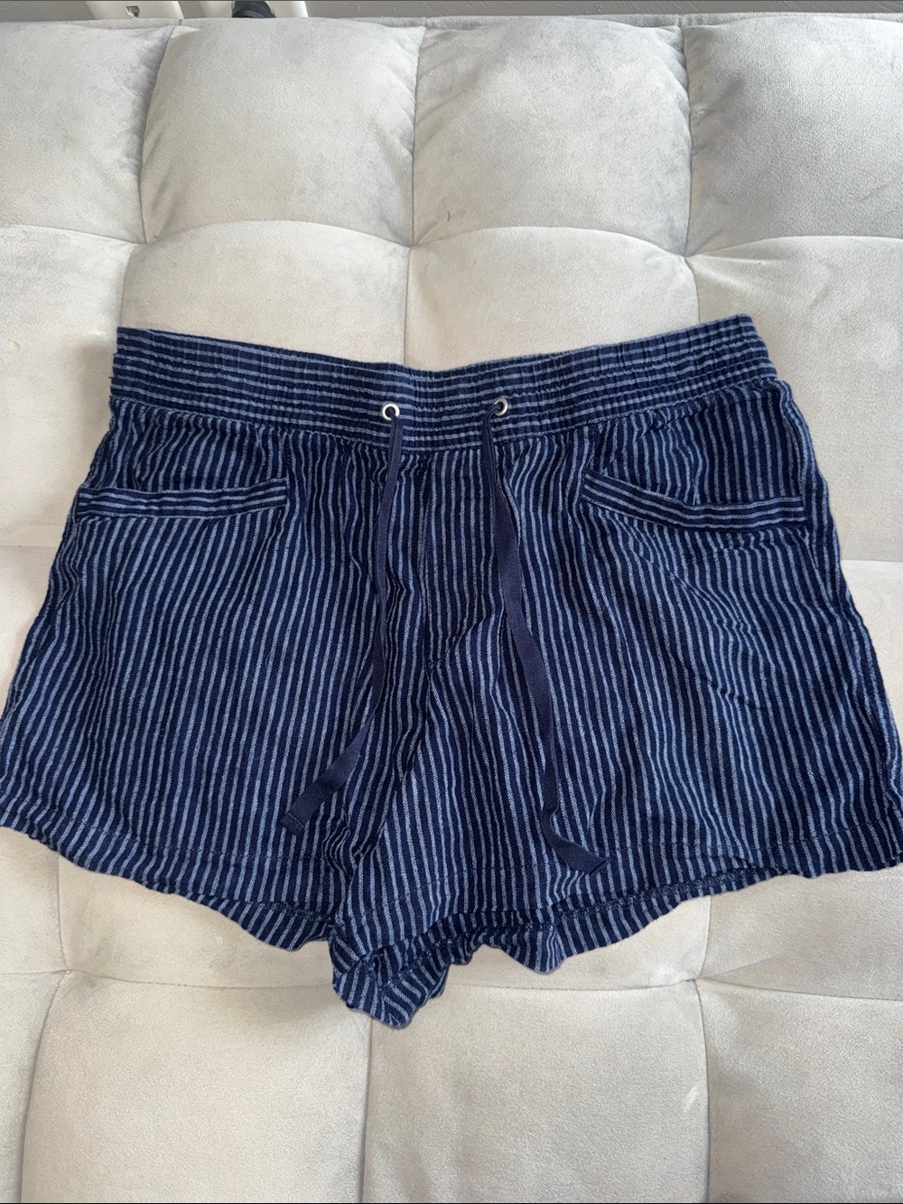 GAP Navy and White Striped High-Rise Drawstring Shorts